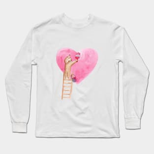 sloth paints pink heart Long Sleeve T-Shirt